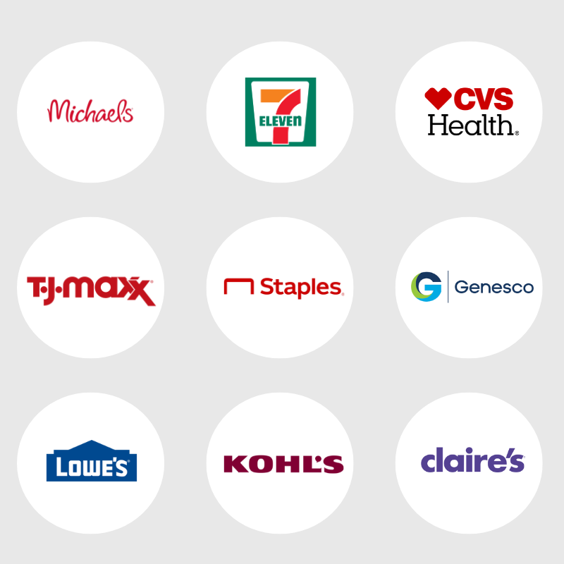 Circular logos of retail clients who utilize GovDocs
