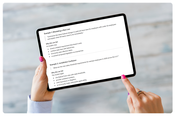 AI can give incorrect information for employment law updates example of a prompt