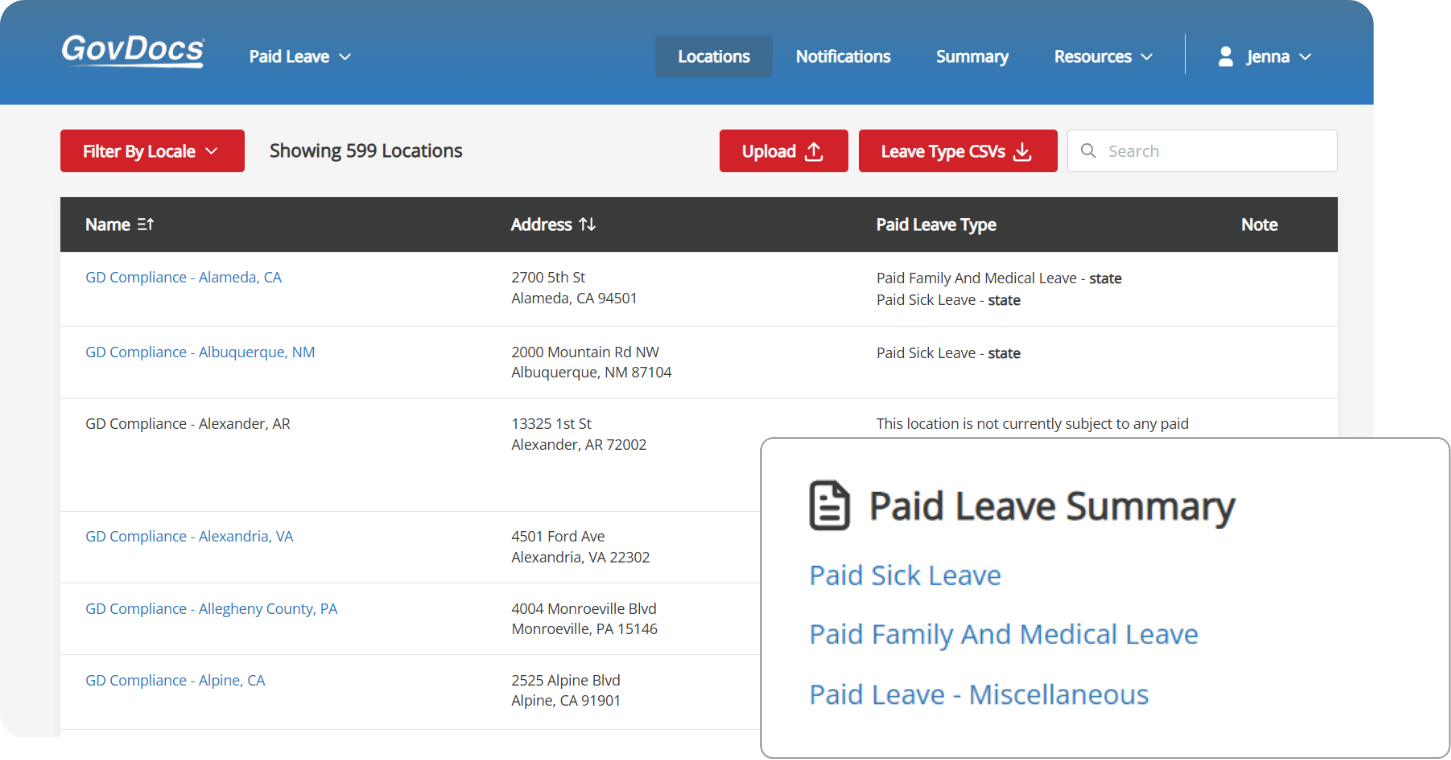 Paid Leave management and locations for corporate locations