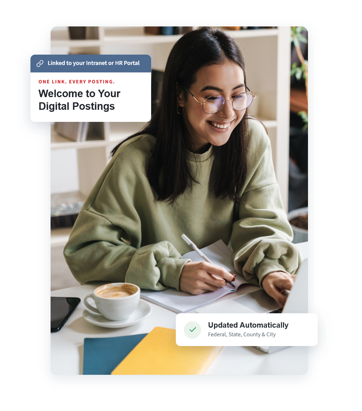 GovDocs Digital Labor Law Posters for Remote Employees woman smiling at a laptop